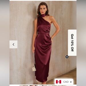 RIHOAS One-Shoulder Satin Dress in Rich Burgundy